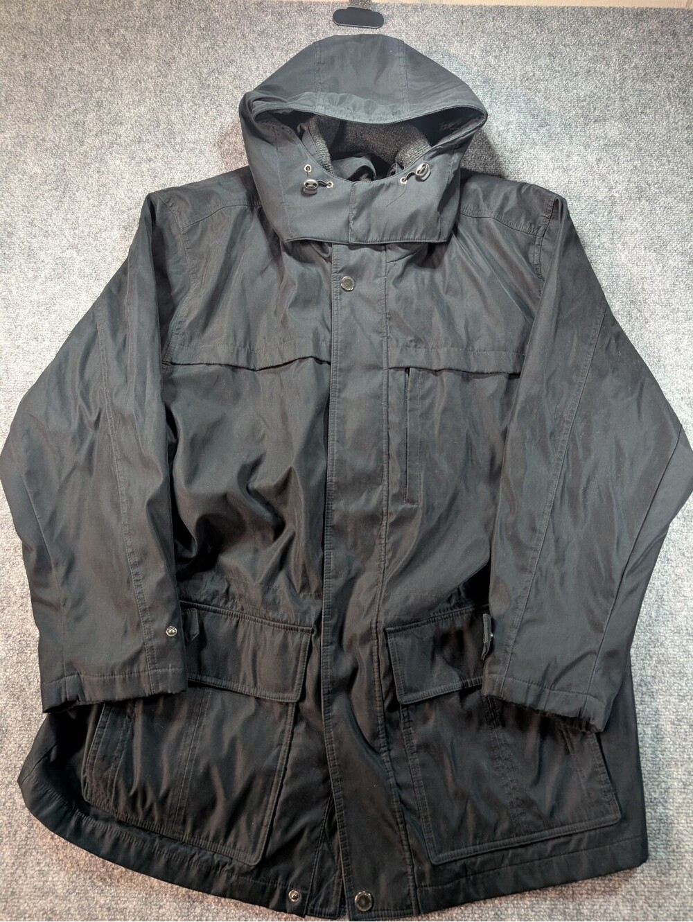 London Fog Mens XL Black Hooded Utility Jacket Shell Only Missing Lining